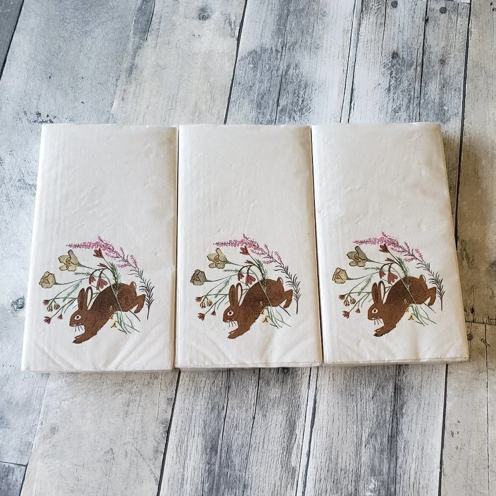 NWT – (Set of 3 pkgs) 16ct Paper Napkin per package Bunny Rabbit Flower